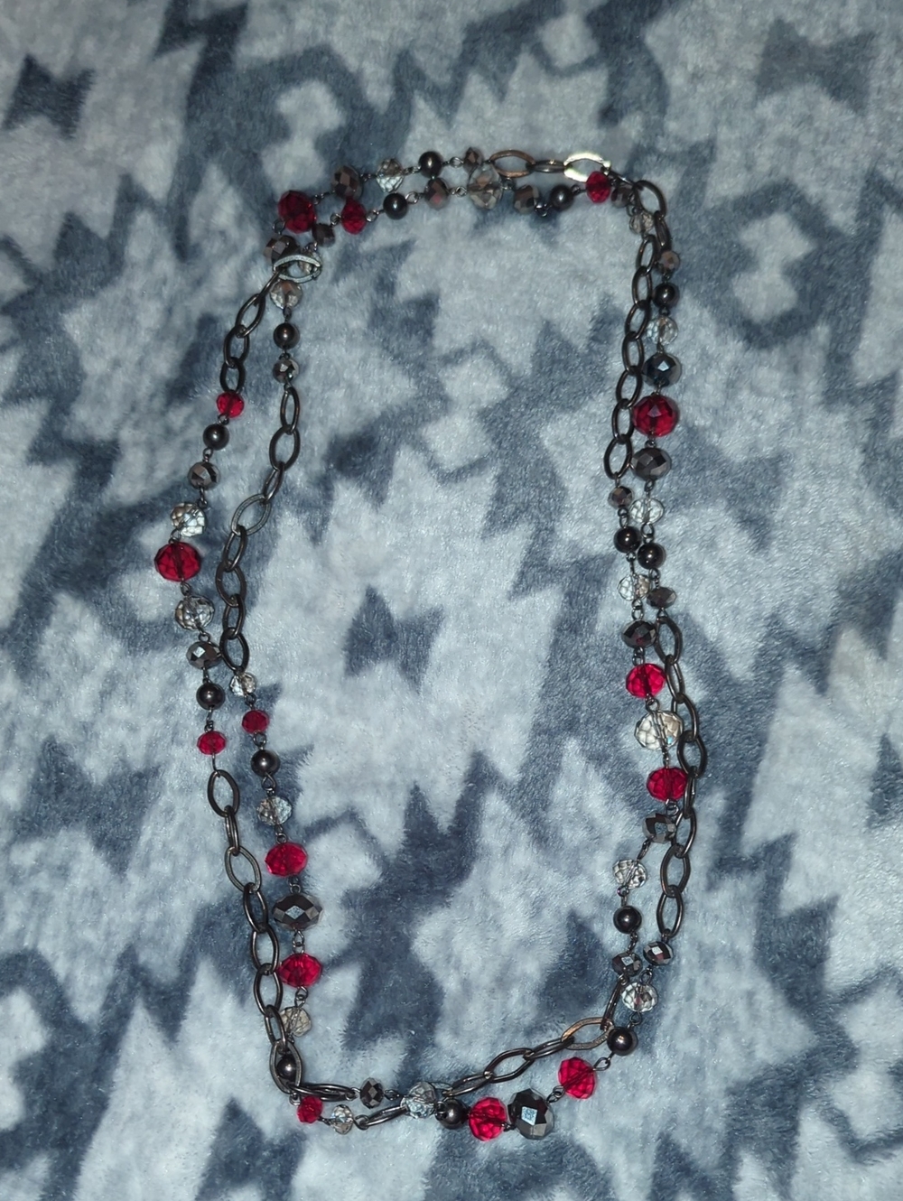 Elegant Multi-Strand Red and Black Beaded Necklace
